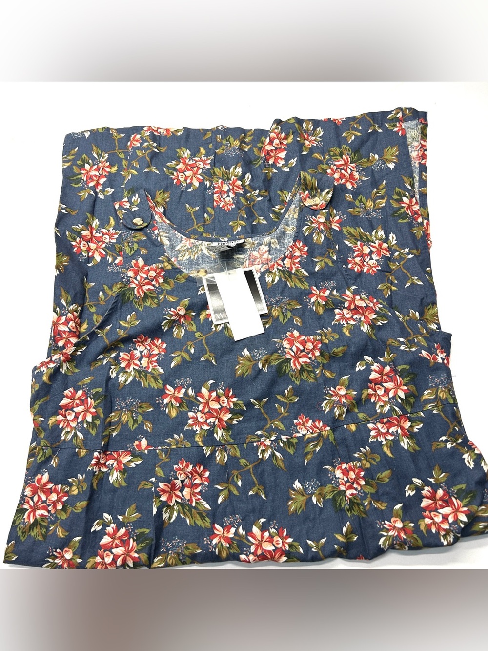Vintage NWT 90s Carolina Colours Floral Blue Midi Dress Jumper Linen Blend